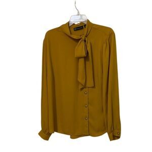 New York & Company Yellow Long Sleeve Tie Front Blouse Womens Size XL NEW